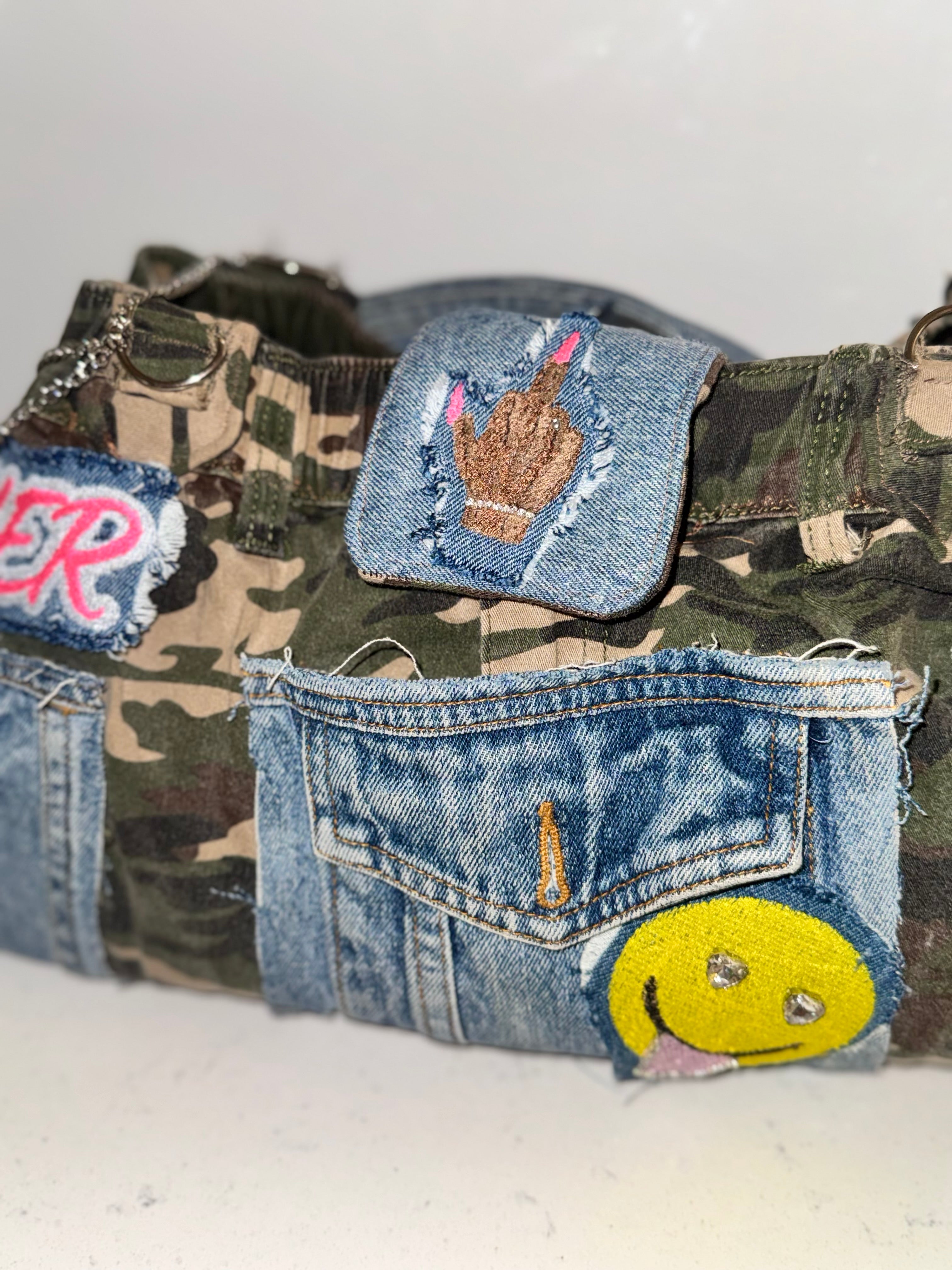 All Hustle  Camo/Denim Shoulder Bag