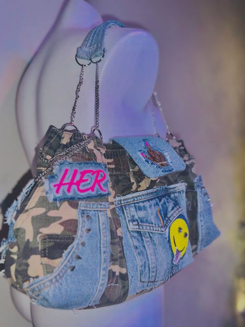 All Hustle  Camo/Denim Shoulder Bag