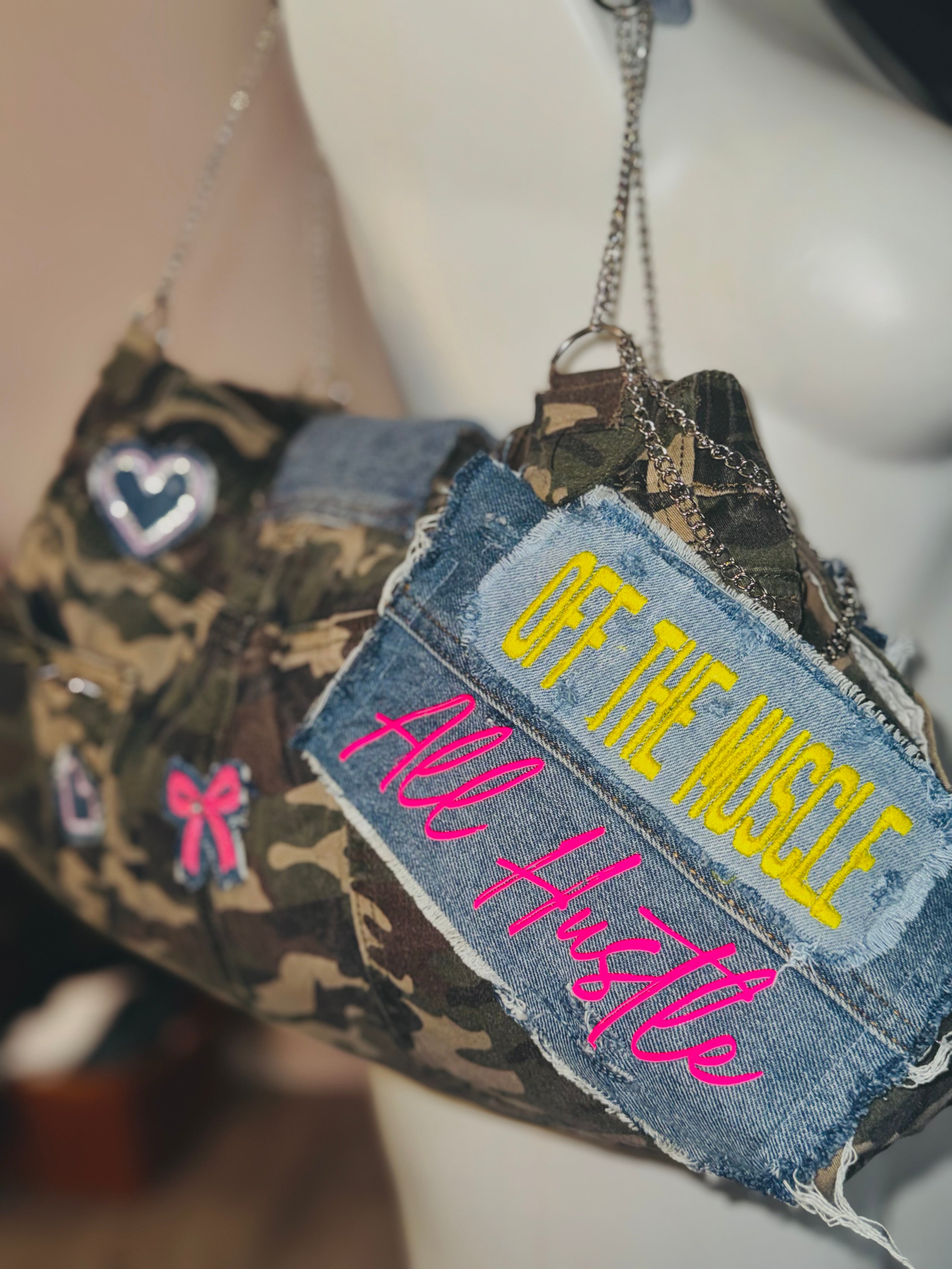 All Hustle  Camo/Denim Shoulder Bag