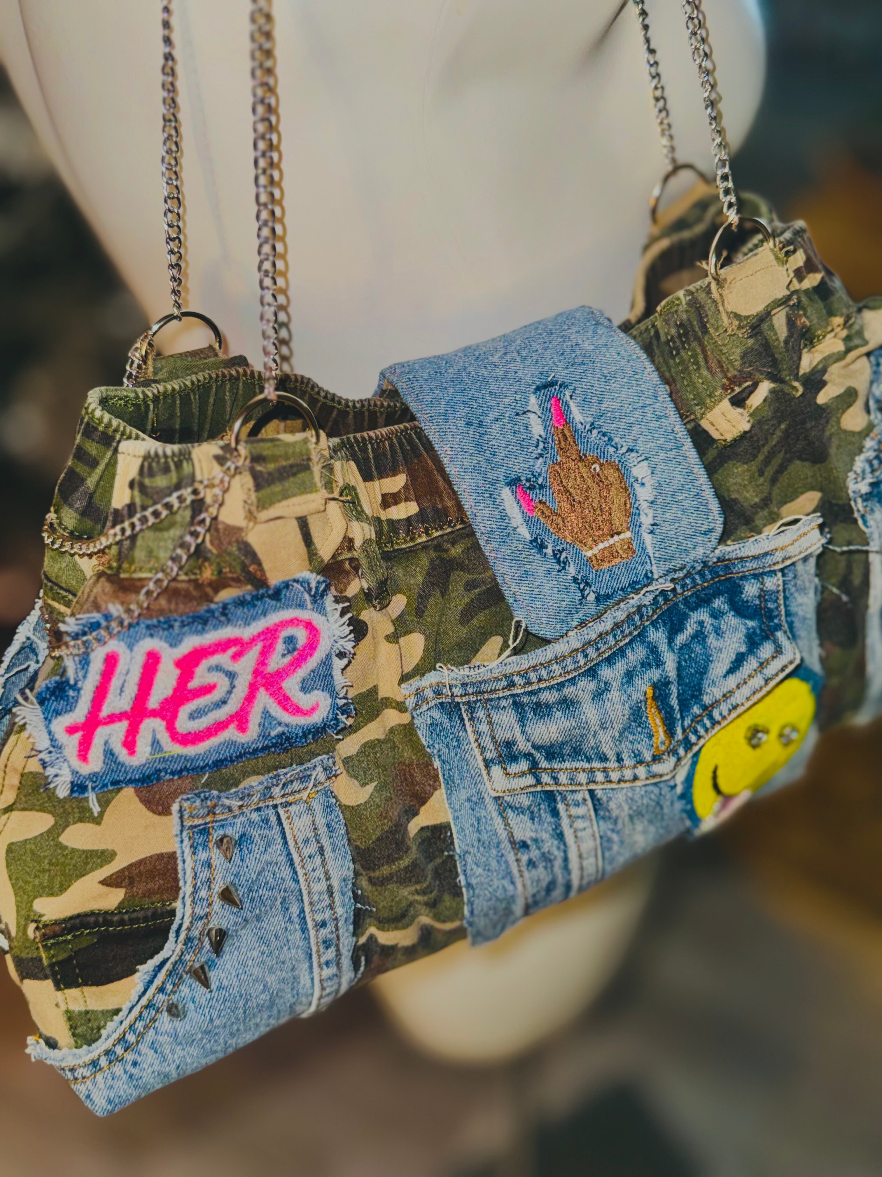 All Hustle  Camo/Denim Shoulder Bag