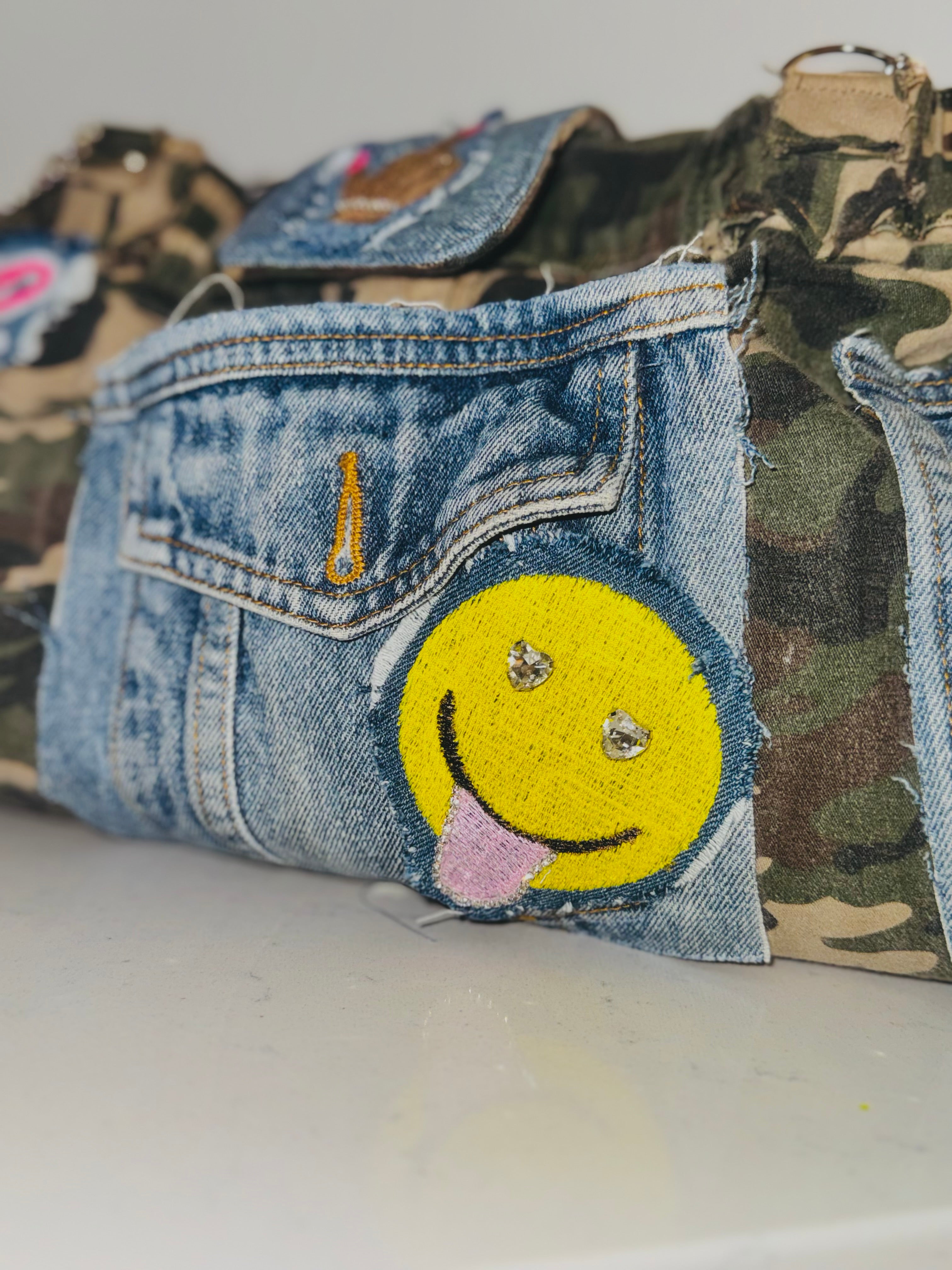 All Hustle  Camo/Denim Shoulder Bag