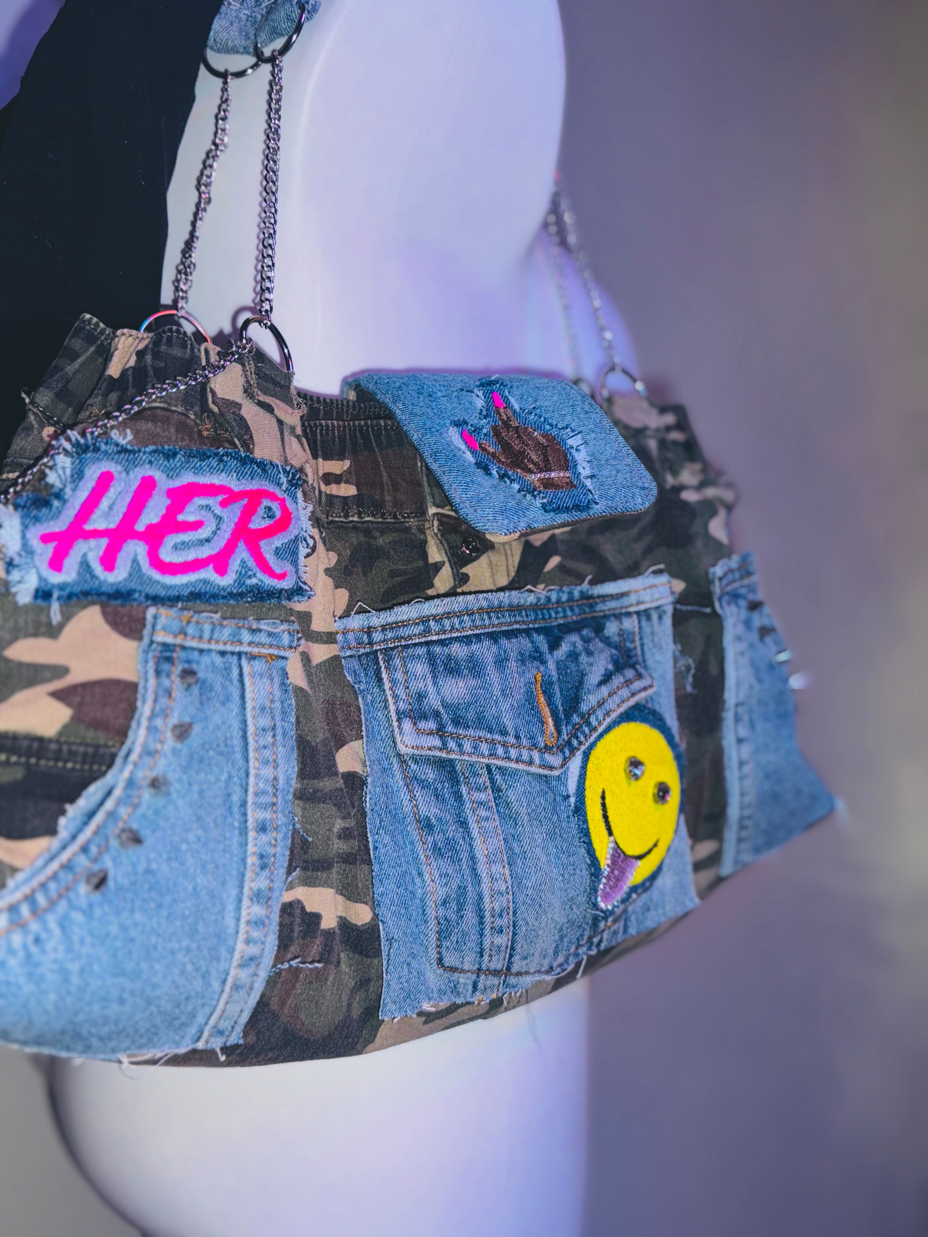 All Hustle  Camo/Denim Shoulder Bag