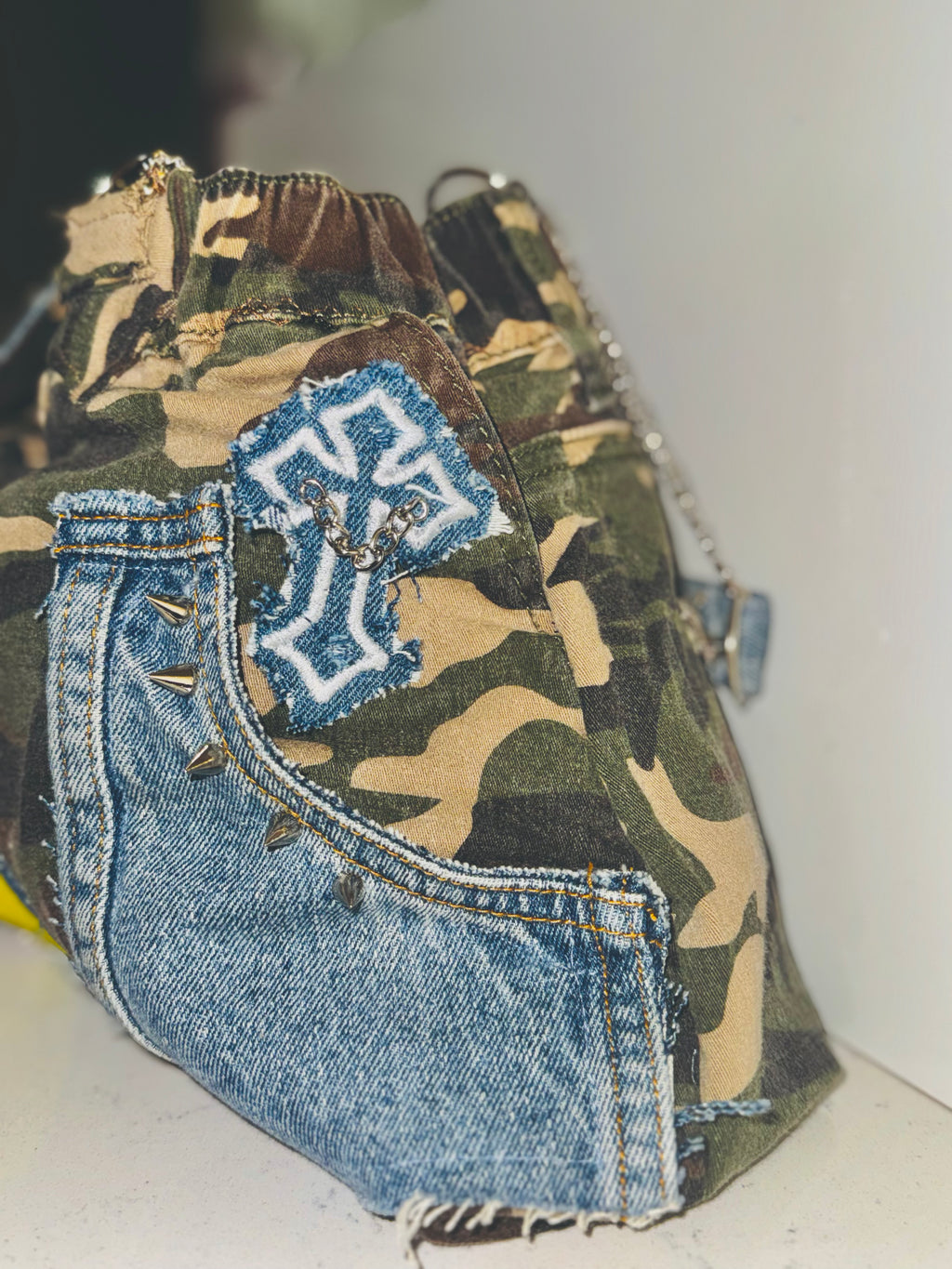 All Hustle  Camo/Denim Shoulder Bag