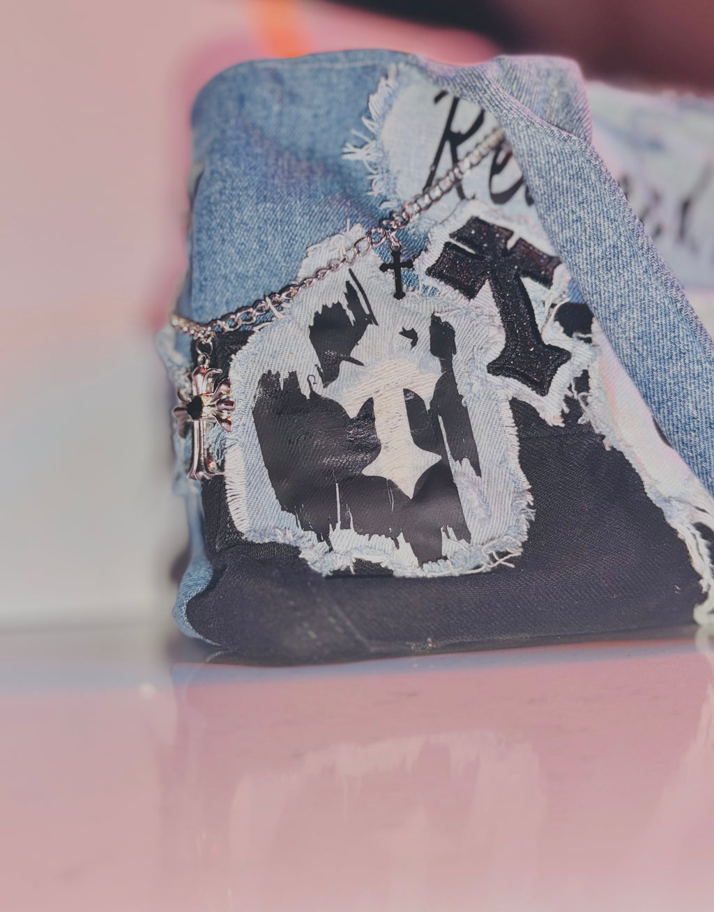 Real Over Fake Denim Tote Bag