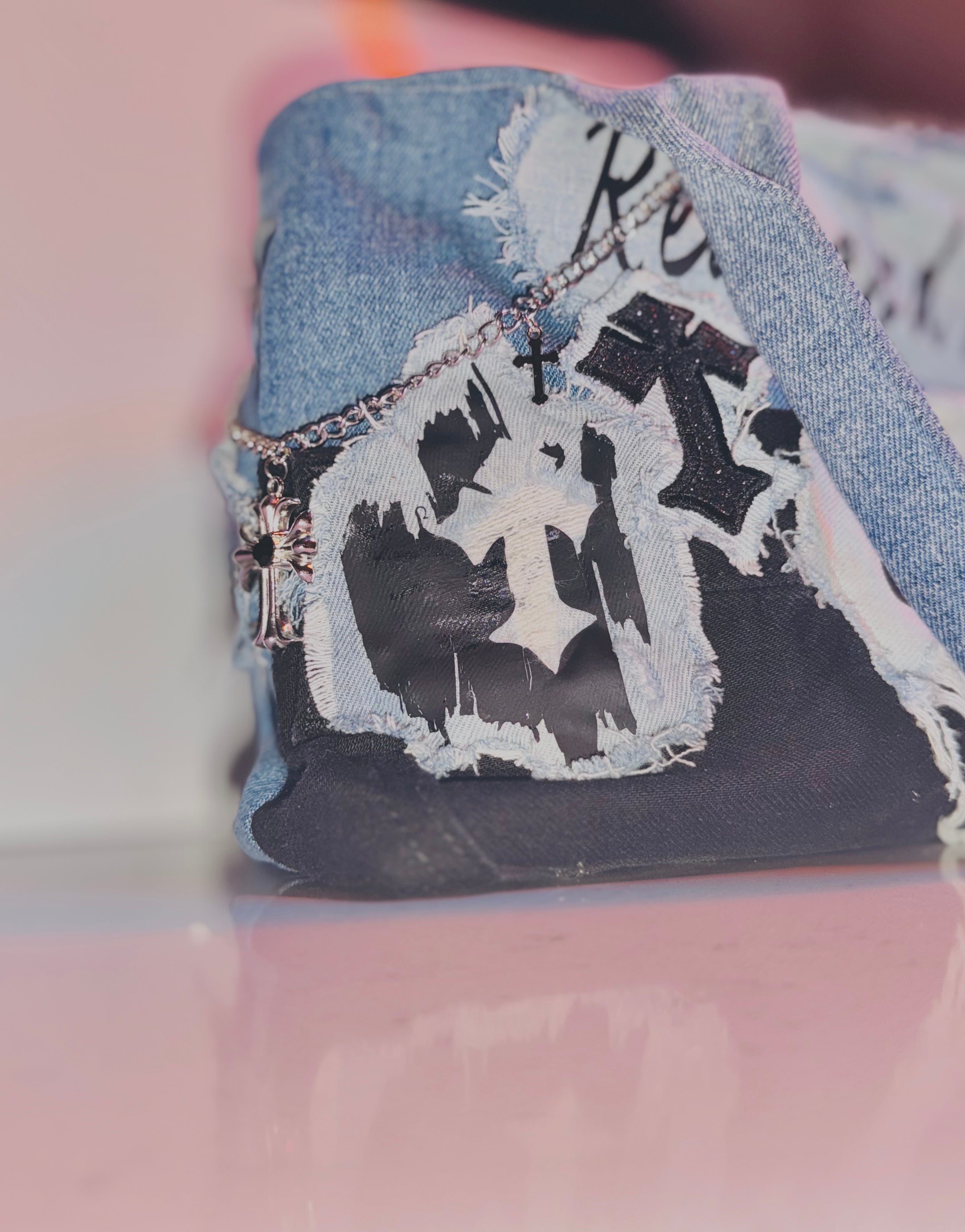 Real Over Fake Denim Tote Bag