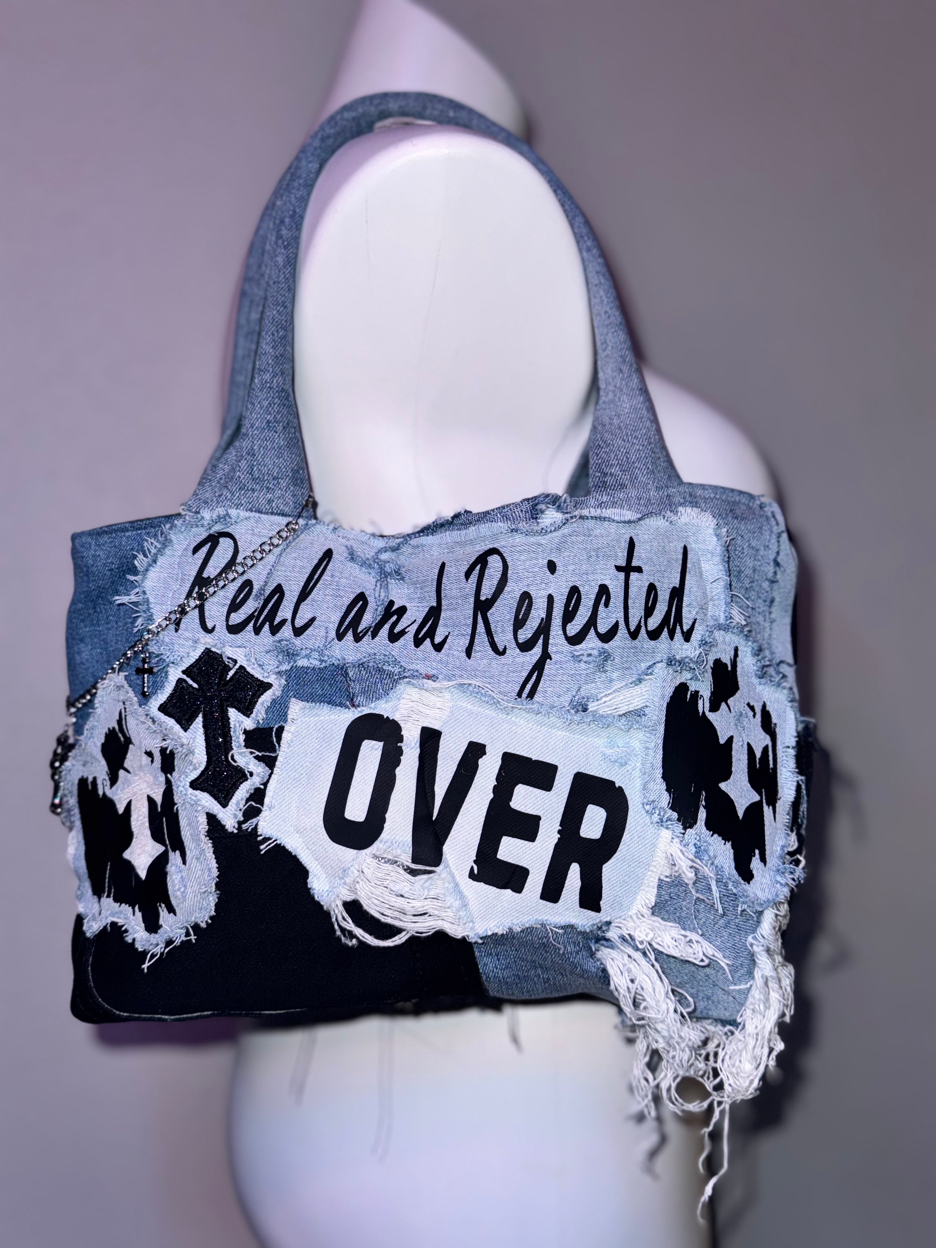 Real Over Fake Denim Tote Bag