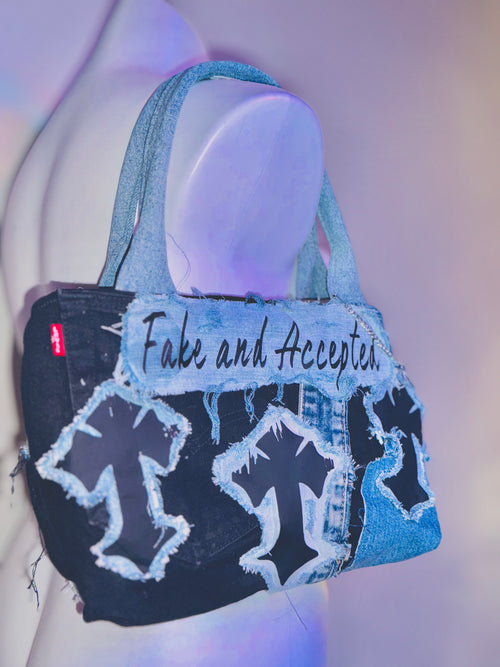 Real Over Fake Denim Tote Bag
