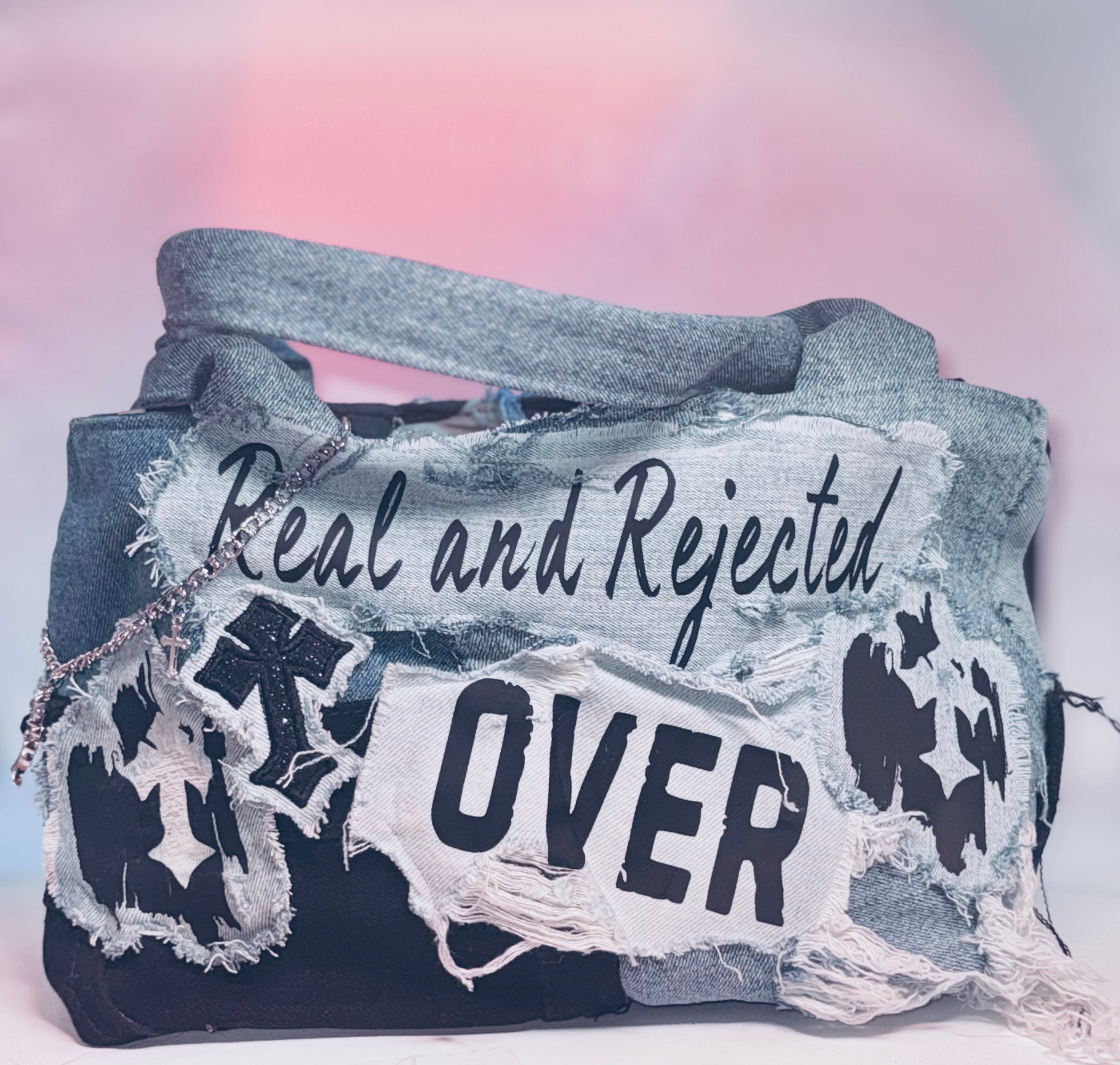 Real Over Fake Denim Tote Bag
